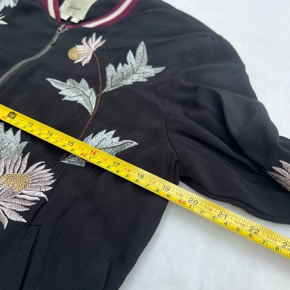 Elevenses Anthropologie Black Embroidered Satin Varsity style Jacket Small - Picture 6 of 8
